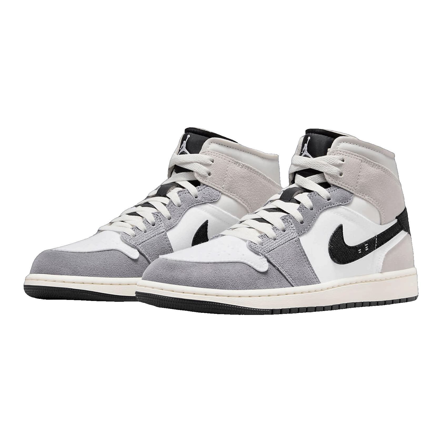 Nike Air Jordan 1 Mid SE Craft White Cement Grey Black (GS) Side