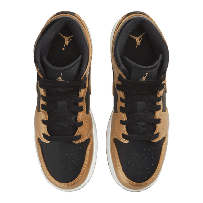 Nike Air Jordan 1 Mid SE Metallic Gold Black (GS) Oben