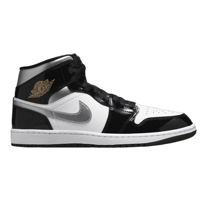 Nike Air Jordan 1 Mid SE Patent Black White Metallic Silver Metallic Gold