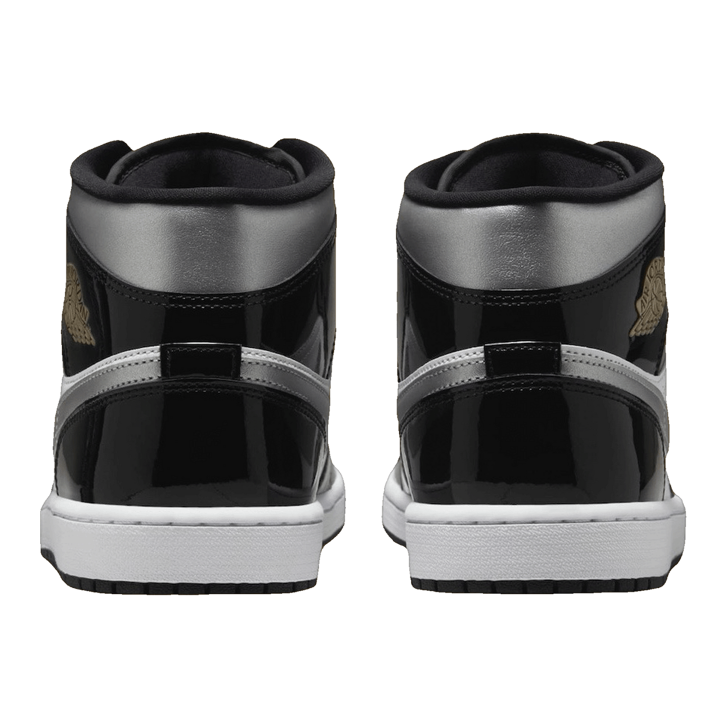 Nike Air Jordan 1 Mid SE Patent Black White Metallic Silver Metallic Gold Back