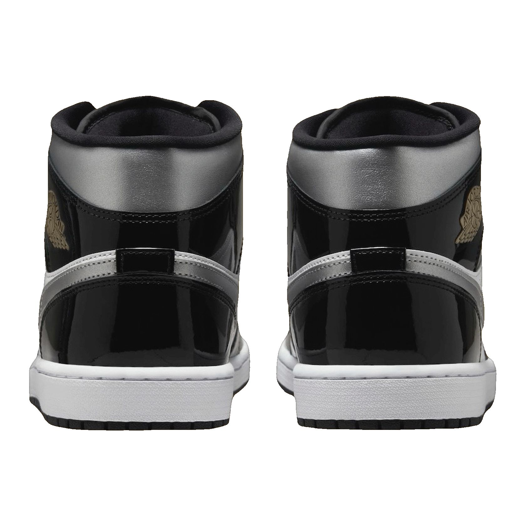 Nike Air Jordan 1 Mid SE Patent Black White Metallic Silver Metallic Gold Back