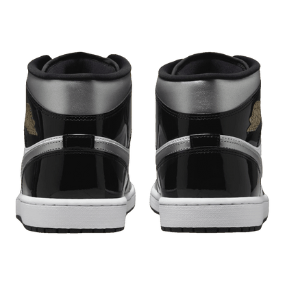 Nike Air Jordan 1 Mid SE Patent Black White Metallic Silver Metallic Gold Back