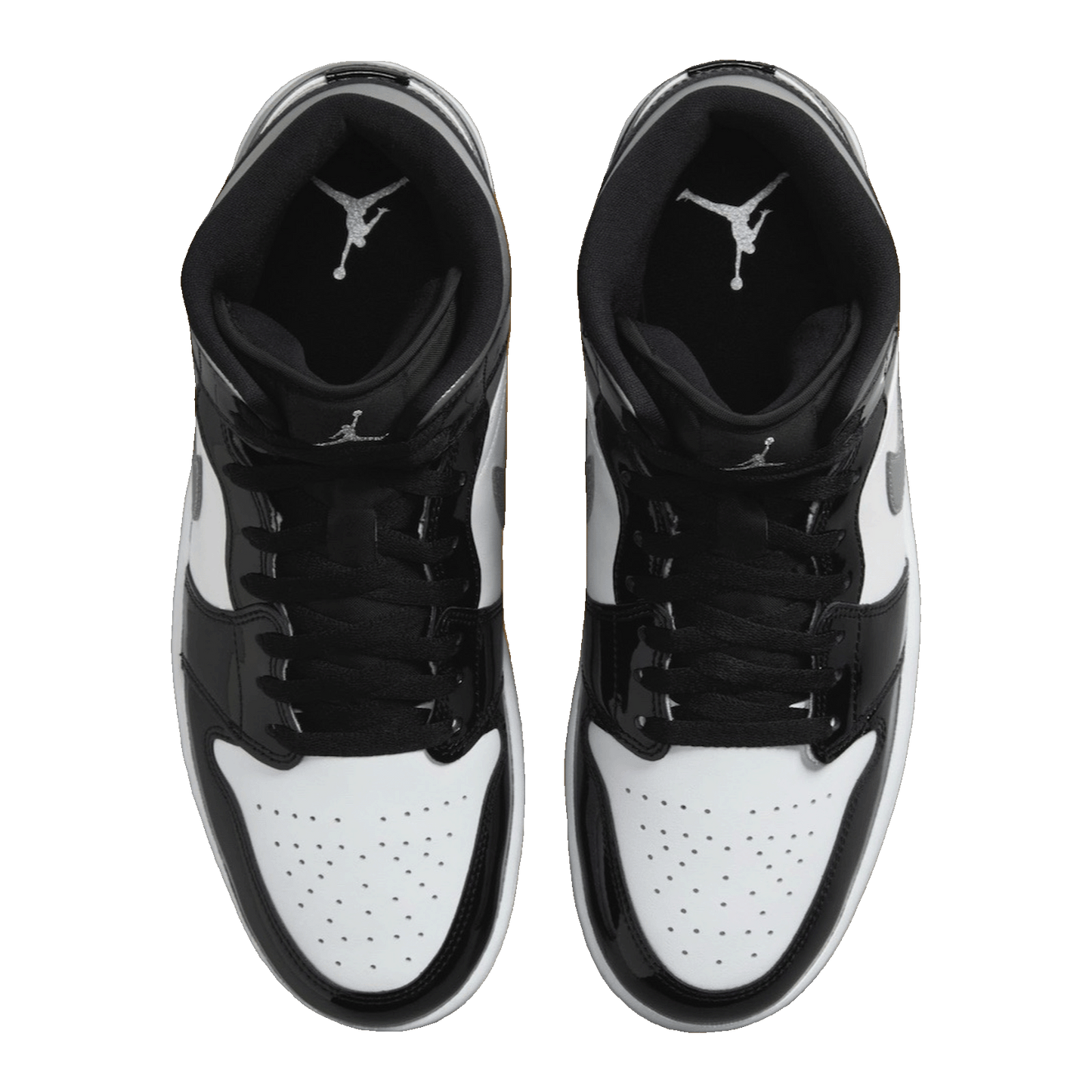 Nike Air Jordan 1 Mid SE Patent Black White Metallic Silver Metallic Gold Oben
