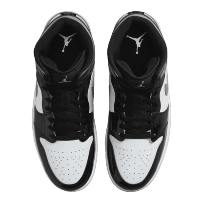 Nike Air Jordan 1 Mid SE Patent Black White Metallic Silver Metallic Gold Oben