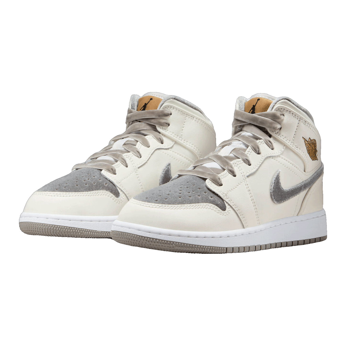 Nike Air Jordan 1 Mid SE Sail Metallic Gold Flat Pewter (GS) Side