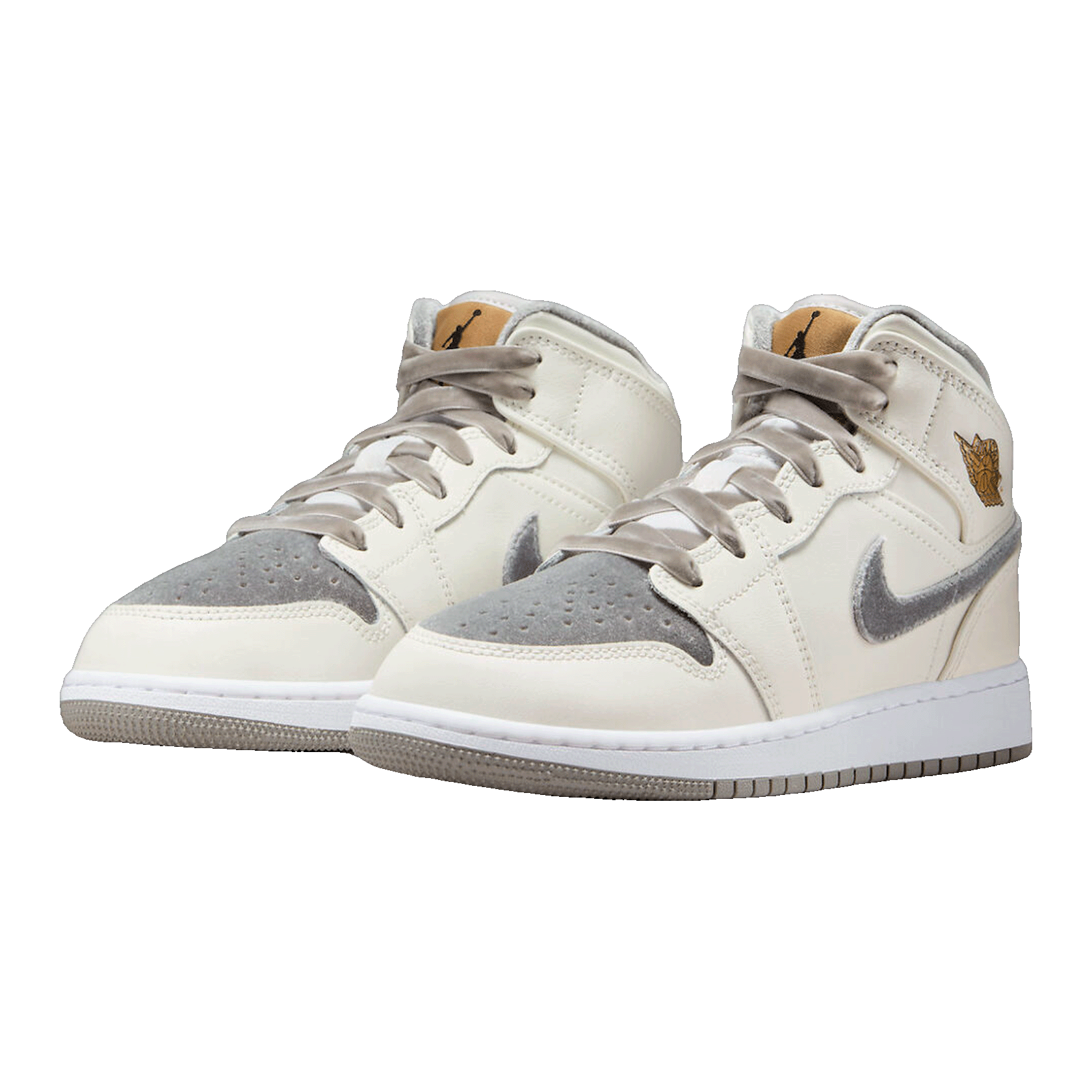 Nike Air Jordan 1 Mid SE Sail Metallic Gold Flat Pewter (GS) Side