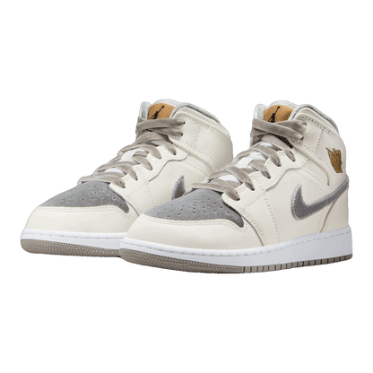 Nike Air Jordan 1 Mid SE Sail Metallic Gold Flat Pewter (GS) Side