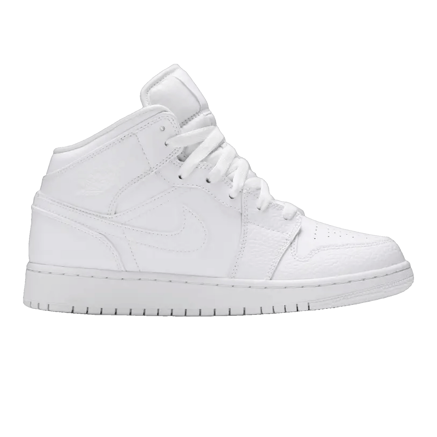 Nike Air Jordan 1 Mid Triple White Tumbled Leather (GS)