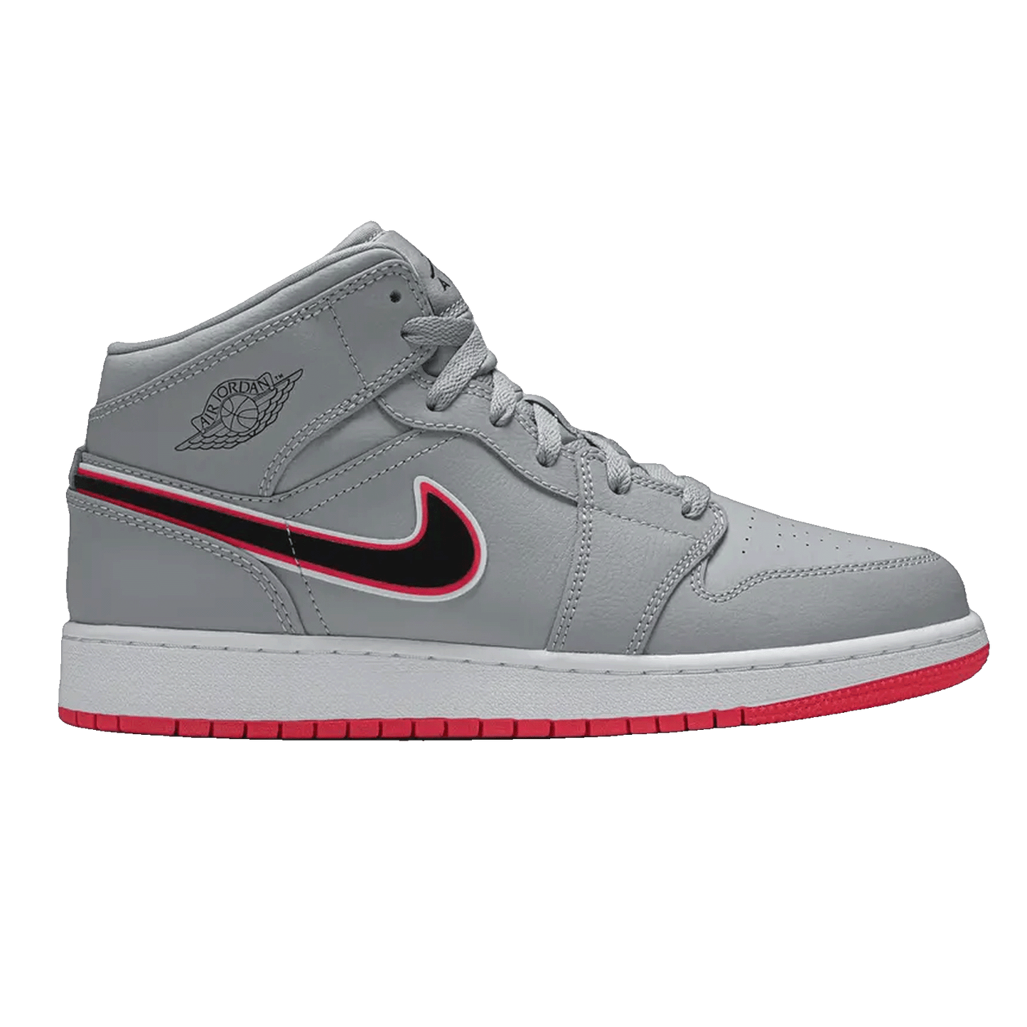 Nike Air Jordan 1 Mid Wolf Grey Racer Pink Black (GS)
