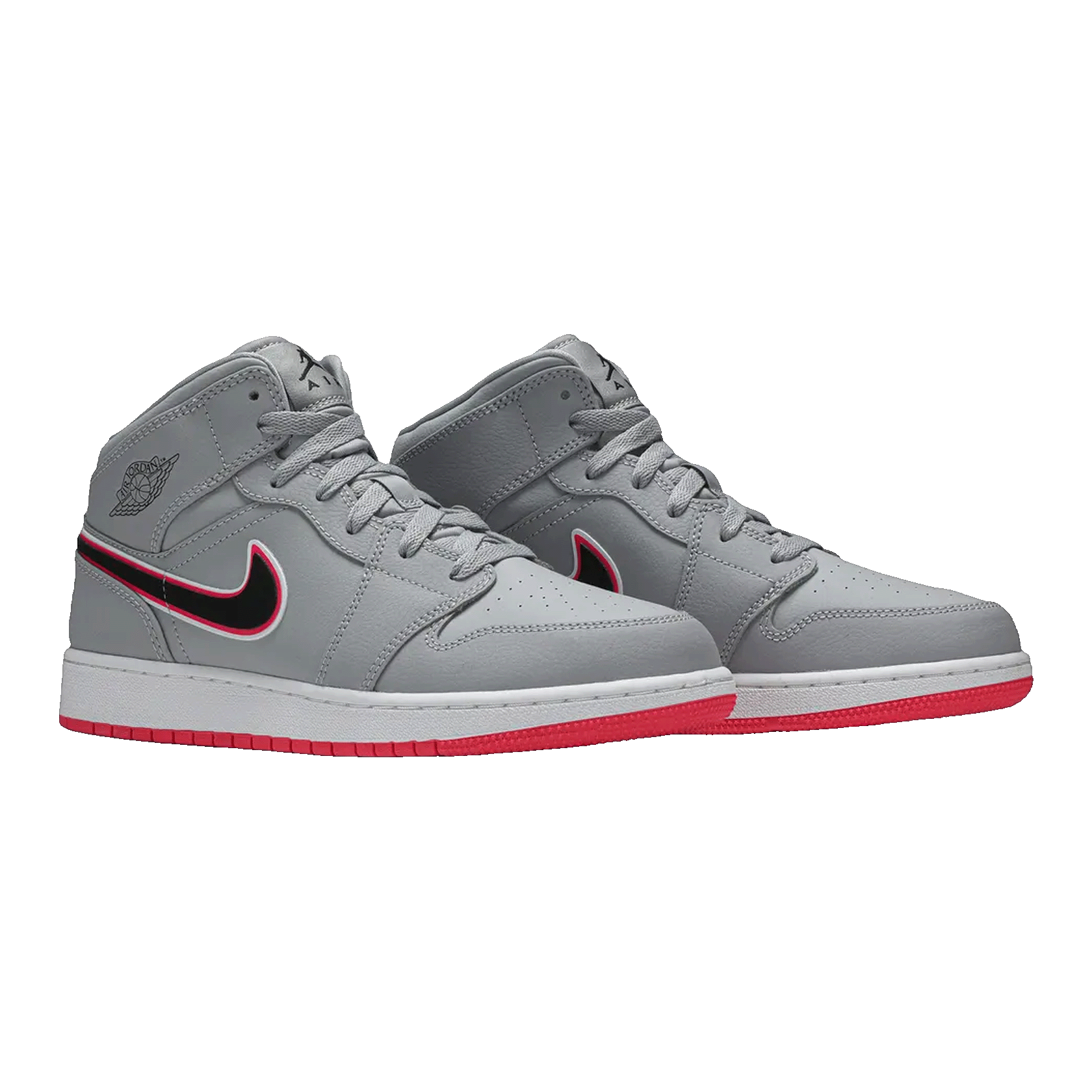 Nike Air Jordan 1 Mid Wolf Grey Racer Pink Black (GS) Side