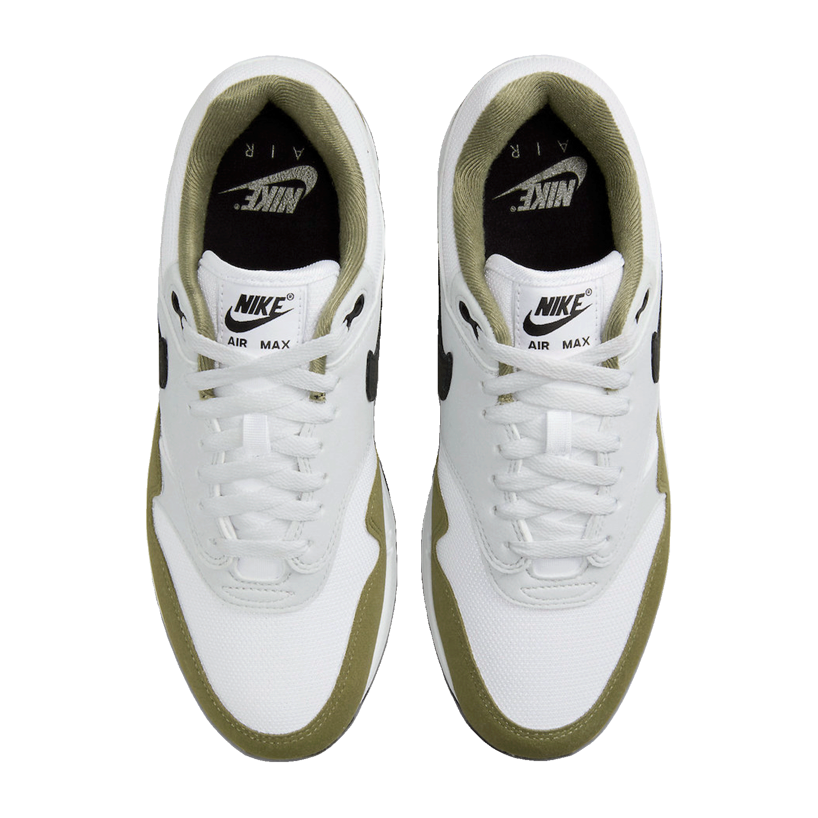 Nike Air Max 1 White Black Medium Olive Oben