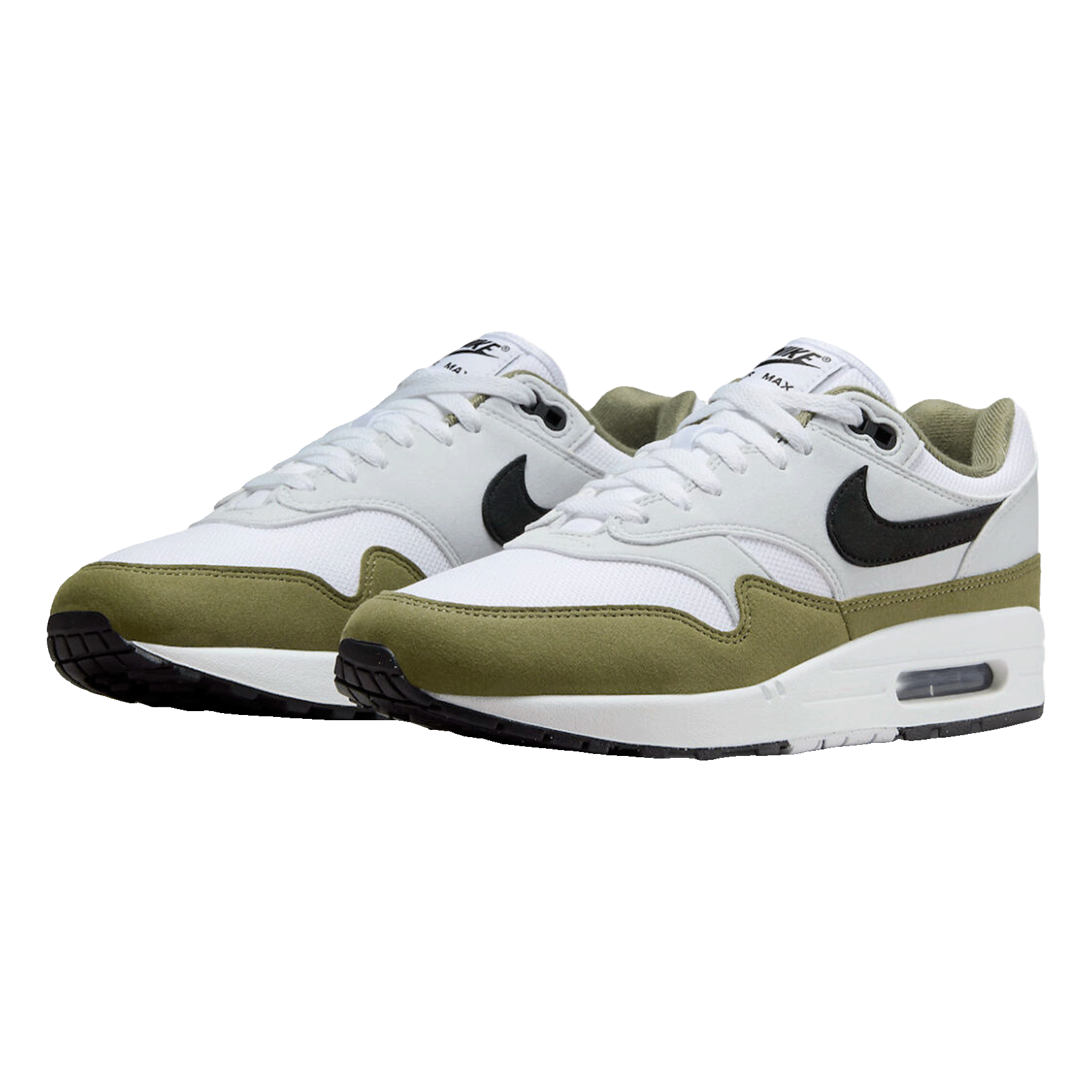 Nike Air Max 1 White Black Medium Olive Side