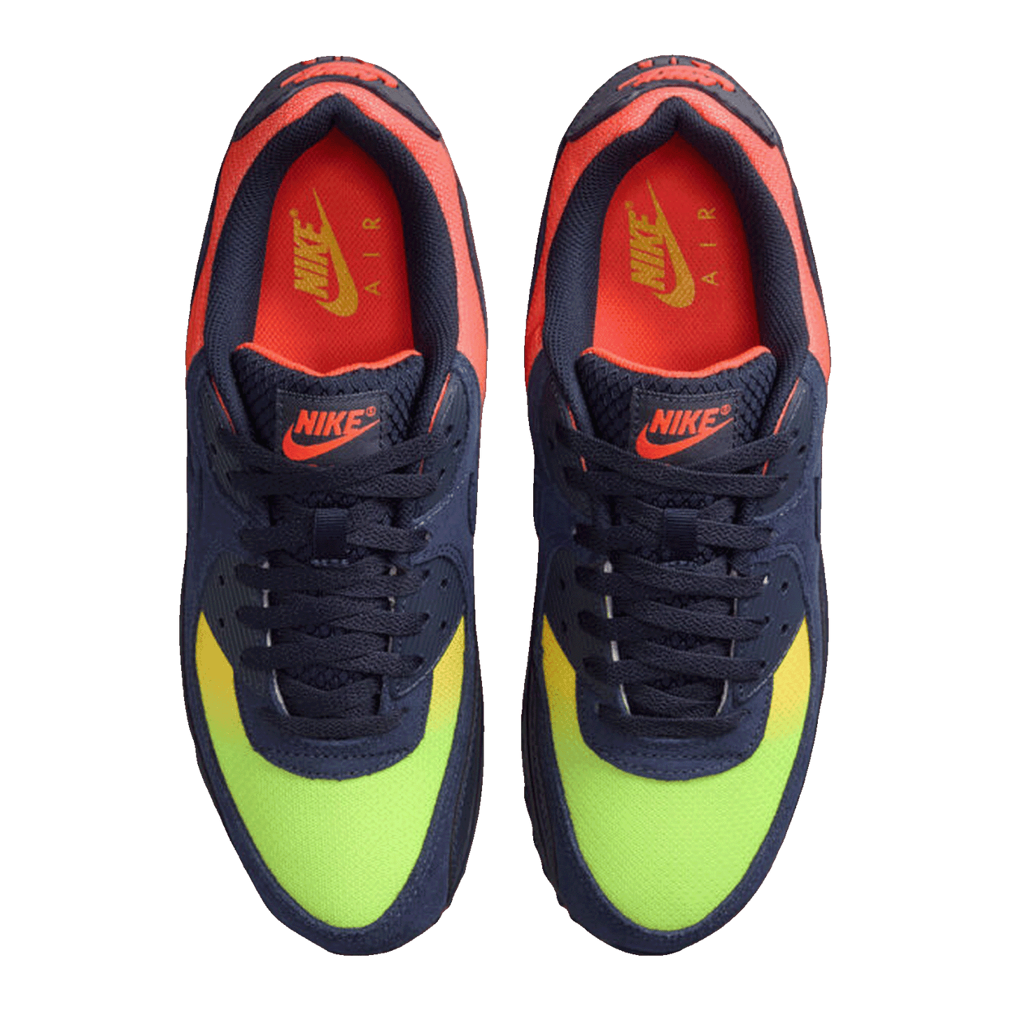 Nike Air Max 90 Blackened Blue Lemon Venom Hyper Crimson Gradient Oben DM0029-700