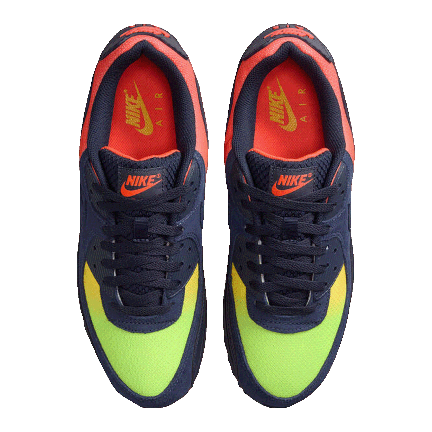 Nike Air Max 90 Blackened Blue Lemon Venom Hyper Crimson Gradient Oben DM0029-700