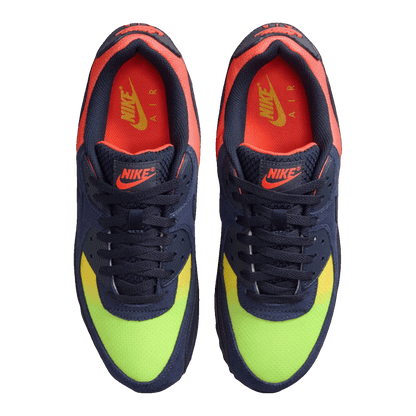 Nike Air Max 90 Blackened Blue Lemon Venom Hyper Crimson Gradient Oben DM0029-700