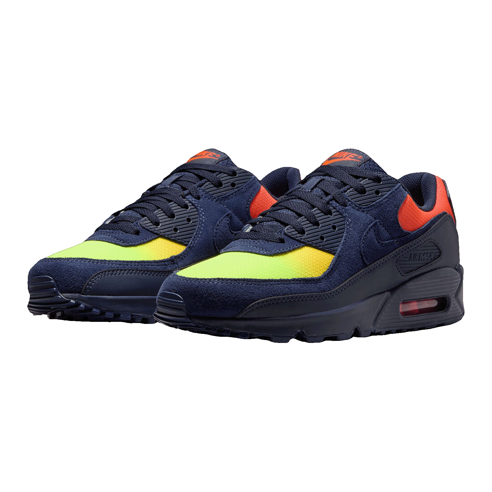 Nike Air Max 90 Blackened Blue Lemon Venom Hyper Crimson Gradient Side DM0029-700