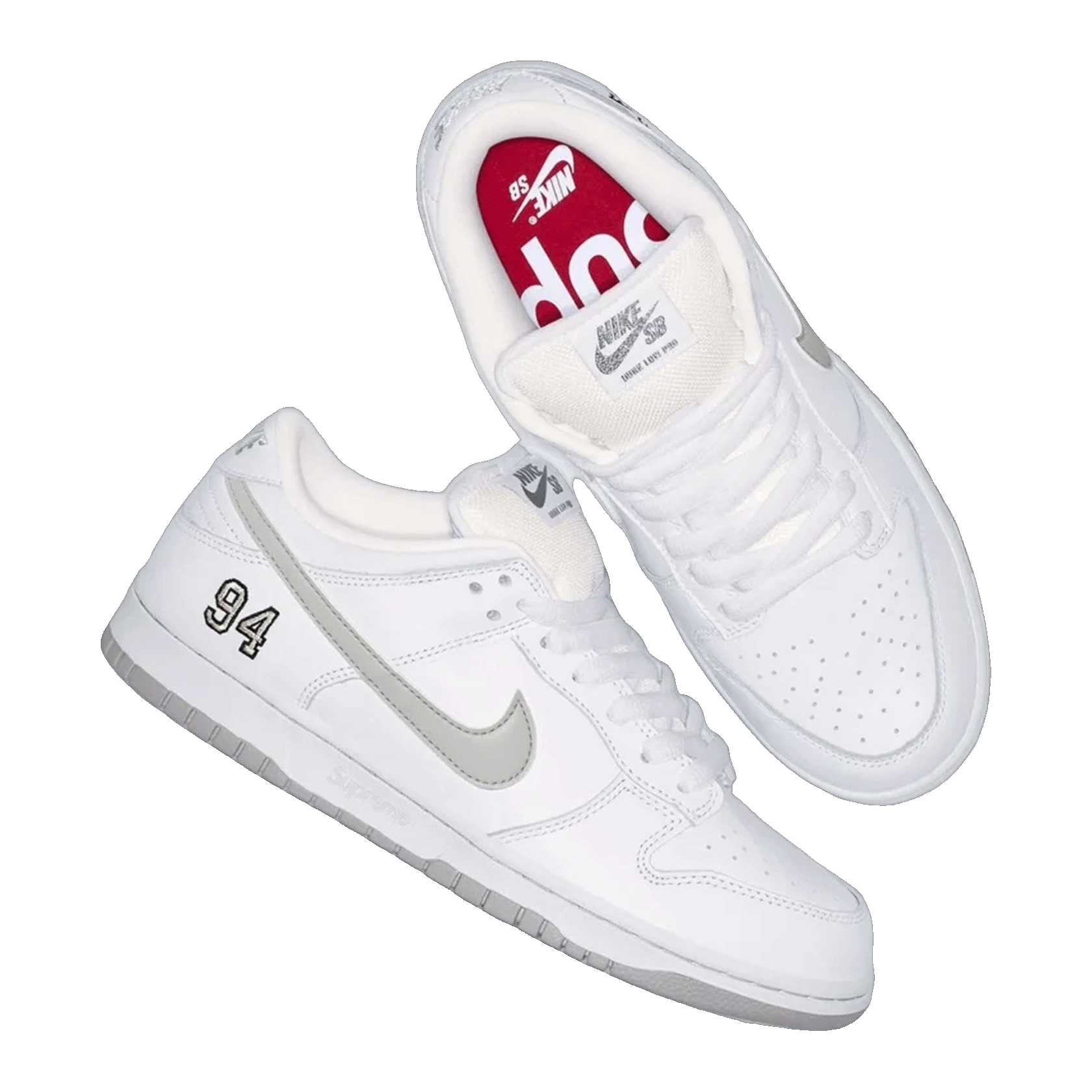 Nike SB Dunk Low Supreme 94 White Metallic Silver Side