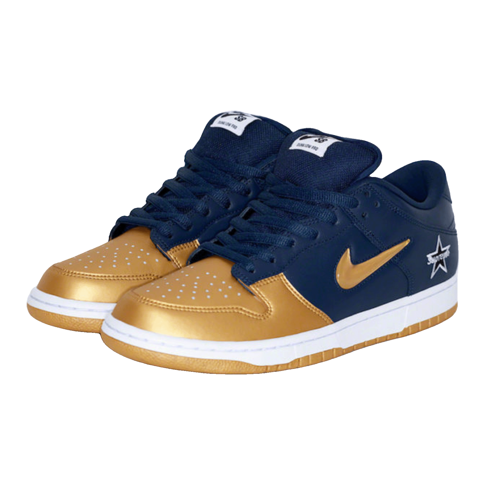 Nike SB Dunk Low Supreme Jewel Swoosh Gold Side