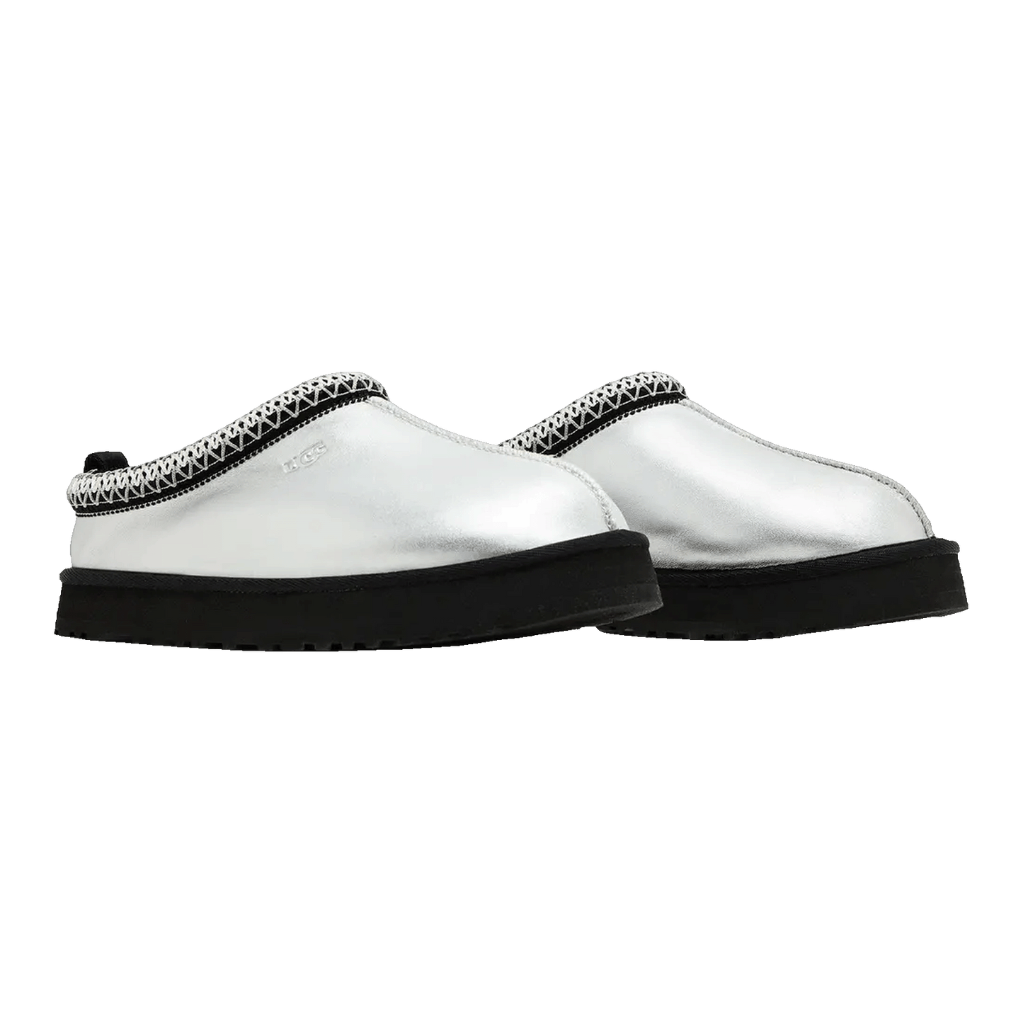 UGG Tazz Leather Slipper Silver Metallic (Kids) Side