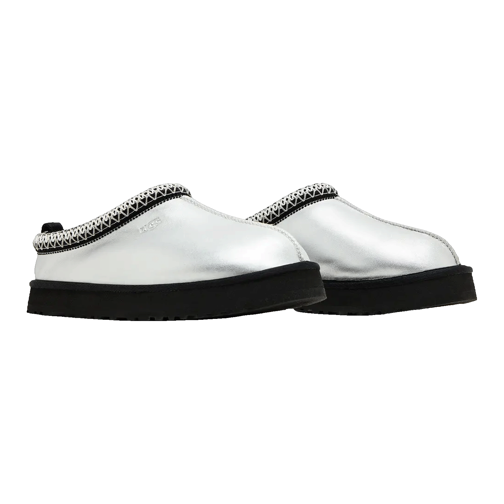 UGG Tazz Leather Slipper Silver Metallic (Kids) Side